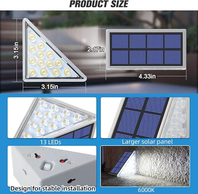 NIORSUN Solar Step Lights,6 Pack Cool White Solar Stair Lights Outdoor Waterproof IP67 Auto On Off,Solar Lights for Steps,Stair,Patio,Yard,Porch,Front Door,Sidewalk,Deck Decor
