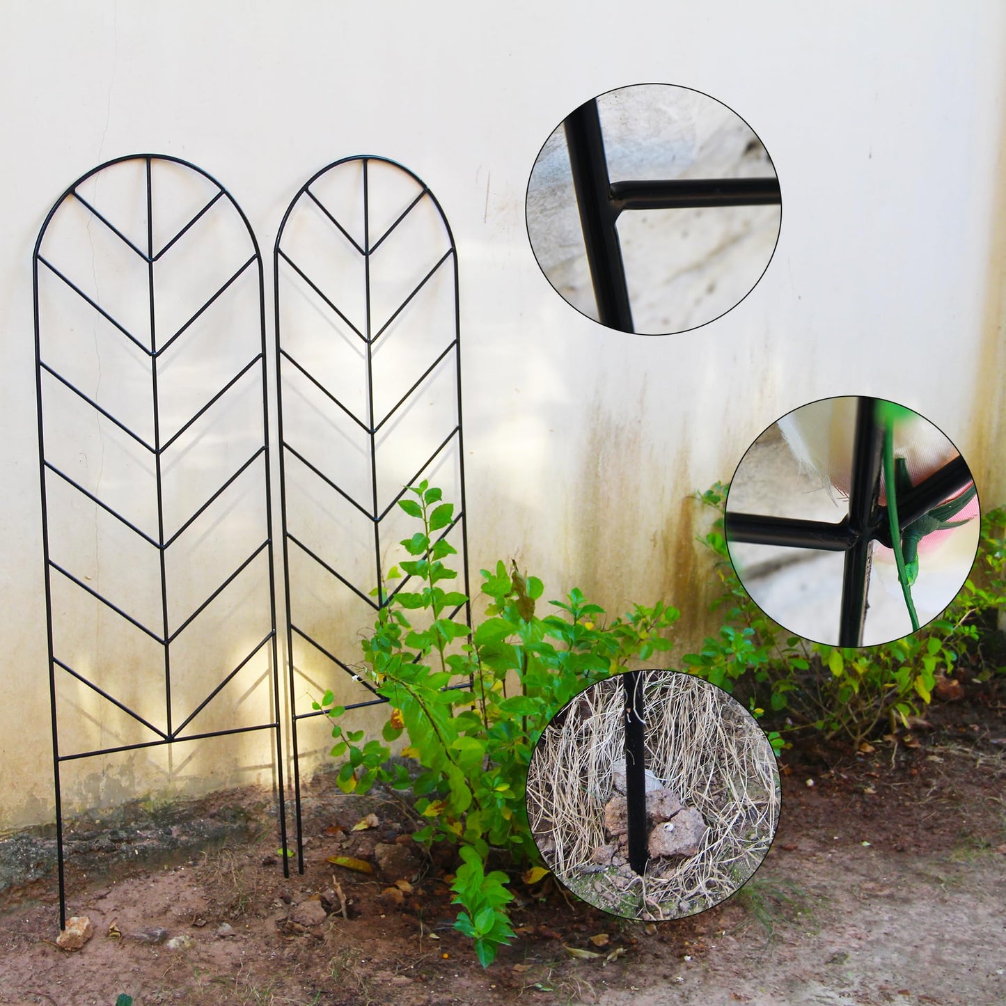SCENDOR 2 Pack Black Metal Trellis for Climbing Plants - 45" H x 15.9" W Garden Trellis for Roses, Vegetables, Flowers, Lawn, Backyard
