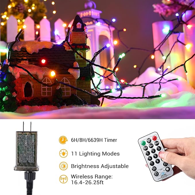Brizled Christmas Lights Outdoor, 180.4ft 500 LED Color Changing Christmas String Lights with Remote, 11 Modes Christmas Tree Lights Cool White & Multicolor Green Wire Xmas Lights for Xmas Party Home