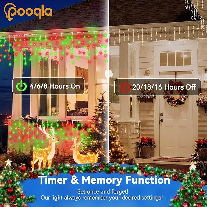 Pooqla Color Changing Icicle Lights with Remote, 35 Colors Christmas Icicle Lights, 360 LED 58.2FT RGB Waterproof Hanging String Lights for Roof Window Home Party Easter Outdoor Decor