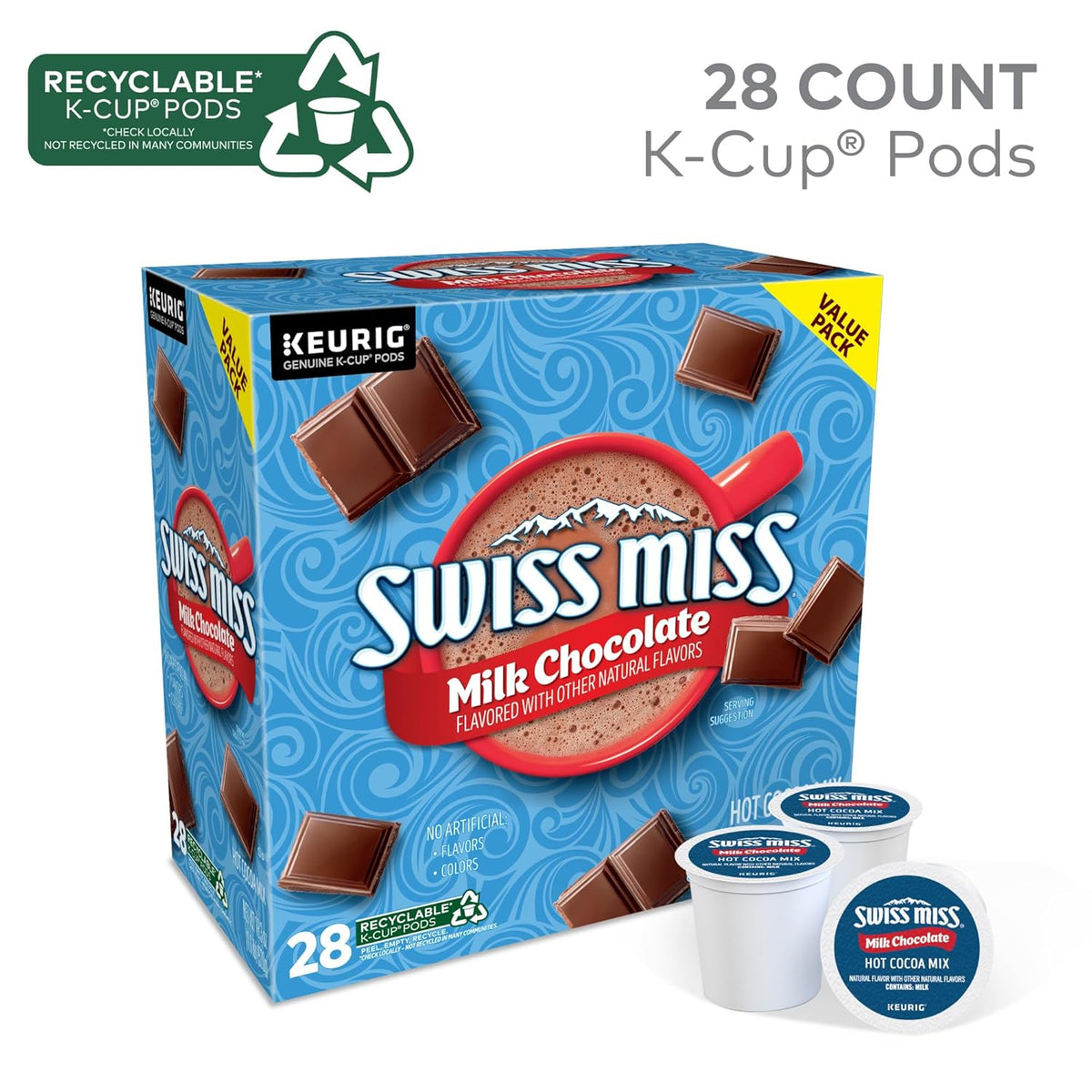 Swiss Miss Hot Cocoa K-Cup Pods - Rich Milk Chocolate Flavor | 28 Count Single-Serve Packs