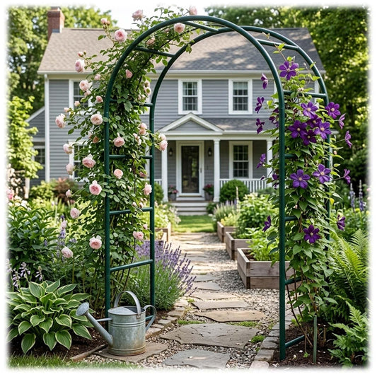 Garden Arch Trellis for Climbing Plants, Metal Outdoor Archway Arbor Stand Frame for Wedding Ceremony, Backyard Raised Bed Cucumber Vines, Floral Decorations 4.6ft 7.8ft 11ft(Green,W7.87ft*H7.22ft)