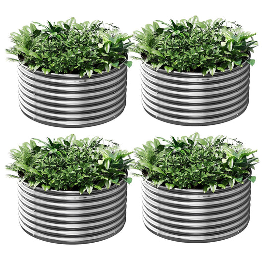 CATMANOR 4 Pack 2x2FT Round Corrugated Galvanized Steel Raised Garden Bed Outdoor, Metal Above Ground Garden Bed for Vegetables and Flowers, Raised Beds for Gardening-2x2FTx10Inch