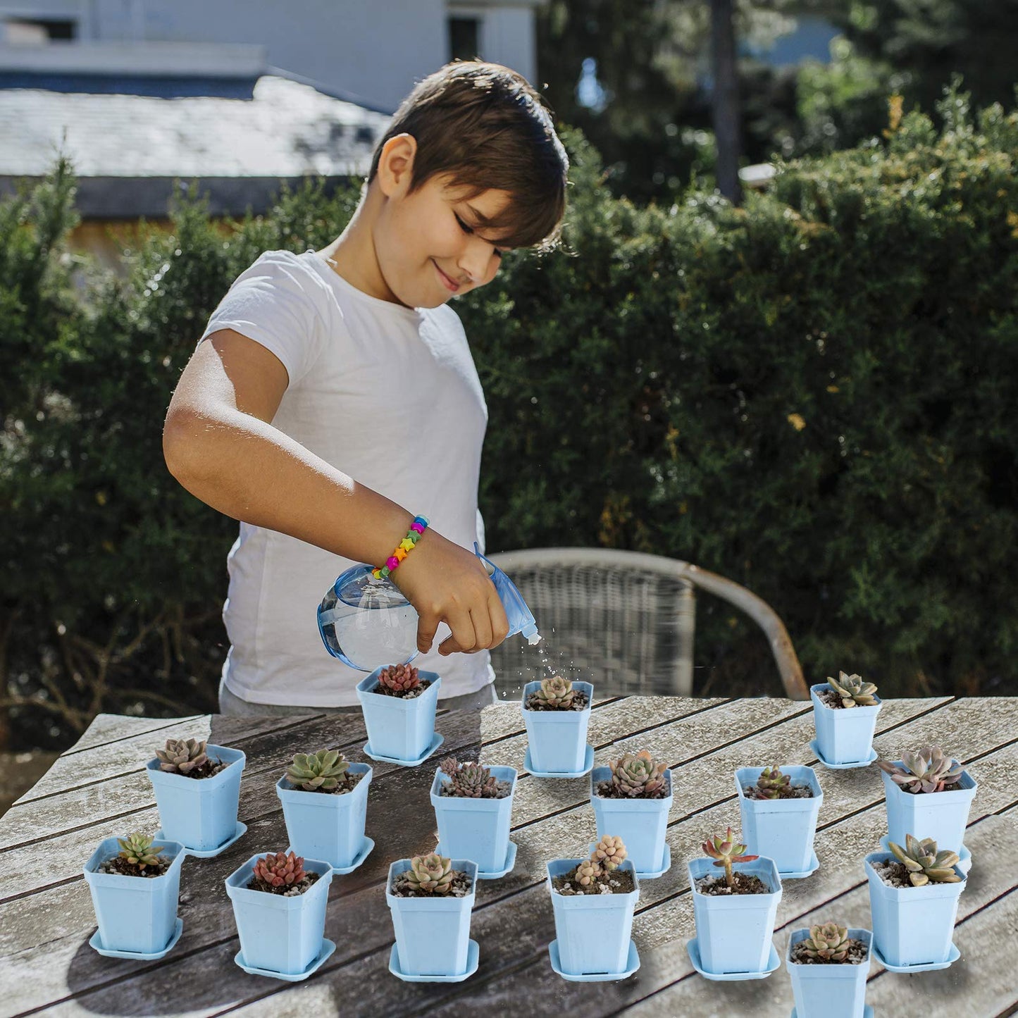 foxany 3" Plants Nursery Pot, 30 Pcs Thick Plastic Square Flower Planting Pots, Plant Seedling Pots, 30 Seed Starting Pots with 30 Saucers -Blue