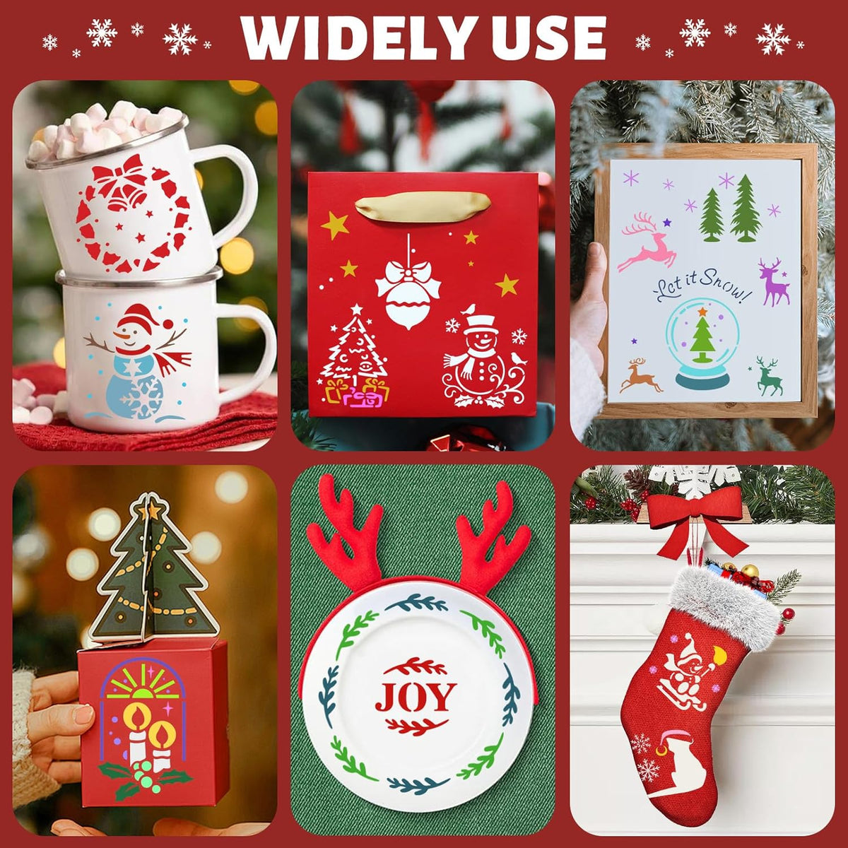 Skiennix 72 PCS Christmas Stencils - Reusable Holiday Painting Templates for Wood, Glass & Fabric Decor