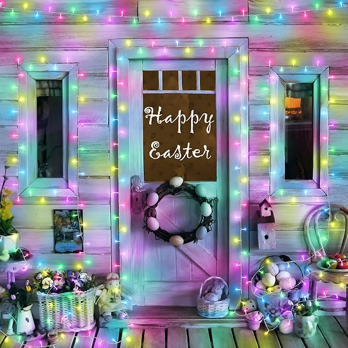 Joomer Easter String Lights 65FT 200 LED String Lights with 8 Modes Timer Connectable Waterproof Plug-in Indoor Outdoor Pastel Fairy lights for Easter Decorations
