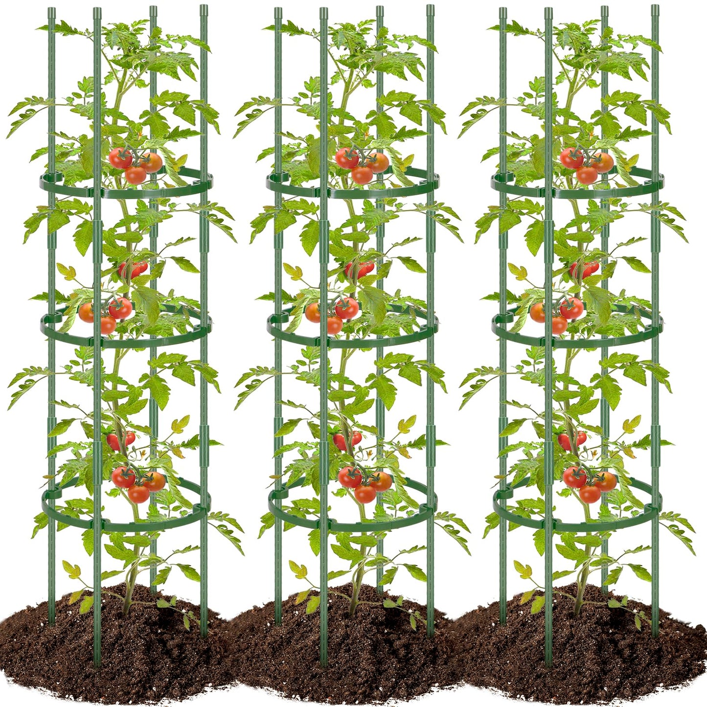 POILKMNI 3 Pack Tomato Cage for Garden - 59'' Tall Plant Support Heavy-Duty Tomato Trellis, Adjustable Garden Trellis for Climbing Plants Vines Vegetables Flowers Cucumber Peony Plant Cage