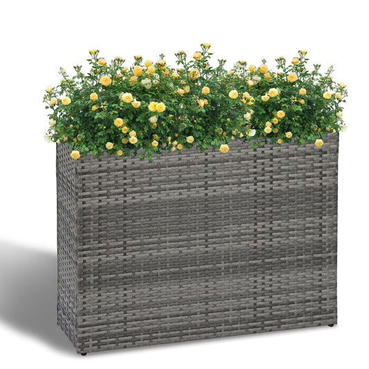LEWIS&WAYNE Large Rectangular Block Planter Box Handmade Wicker Tall Planters for Outdoor Plants with Removable Liners Modern Planter for Indoor Outdoor Patio Deck - Gray, 38''x11''x30''
