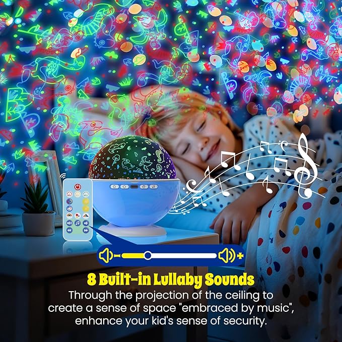 Night Light Projector,Night Light for Kids Room with Remote and Timer,360° Rotation,3 Projection Films,18 Light Modes,8 Lullaby Songs,Kids Night Lamp, Christmas Birthday Gifts for Boys Girls (Blue)