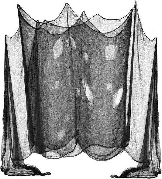 (48 x 240 in.) Halloween Creepy Cloth, DealKits Spooky Giant Cheese Cloth Tapestry for Halloween Party Supplies Decorations Outdoor Yard Home Wall Decor, Black