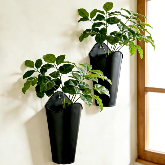 SYITCUN 12 Inches Galvanized Wall Planters, Set of 2 - Black Metal Hanging Flower Buckets for Farmhouse Decor, Tall Tin Vases for Dried Flowers & Greenery, Indoor Outdoor Country Decor