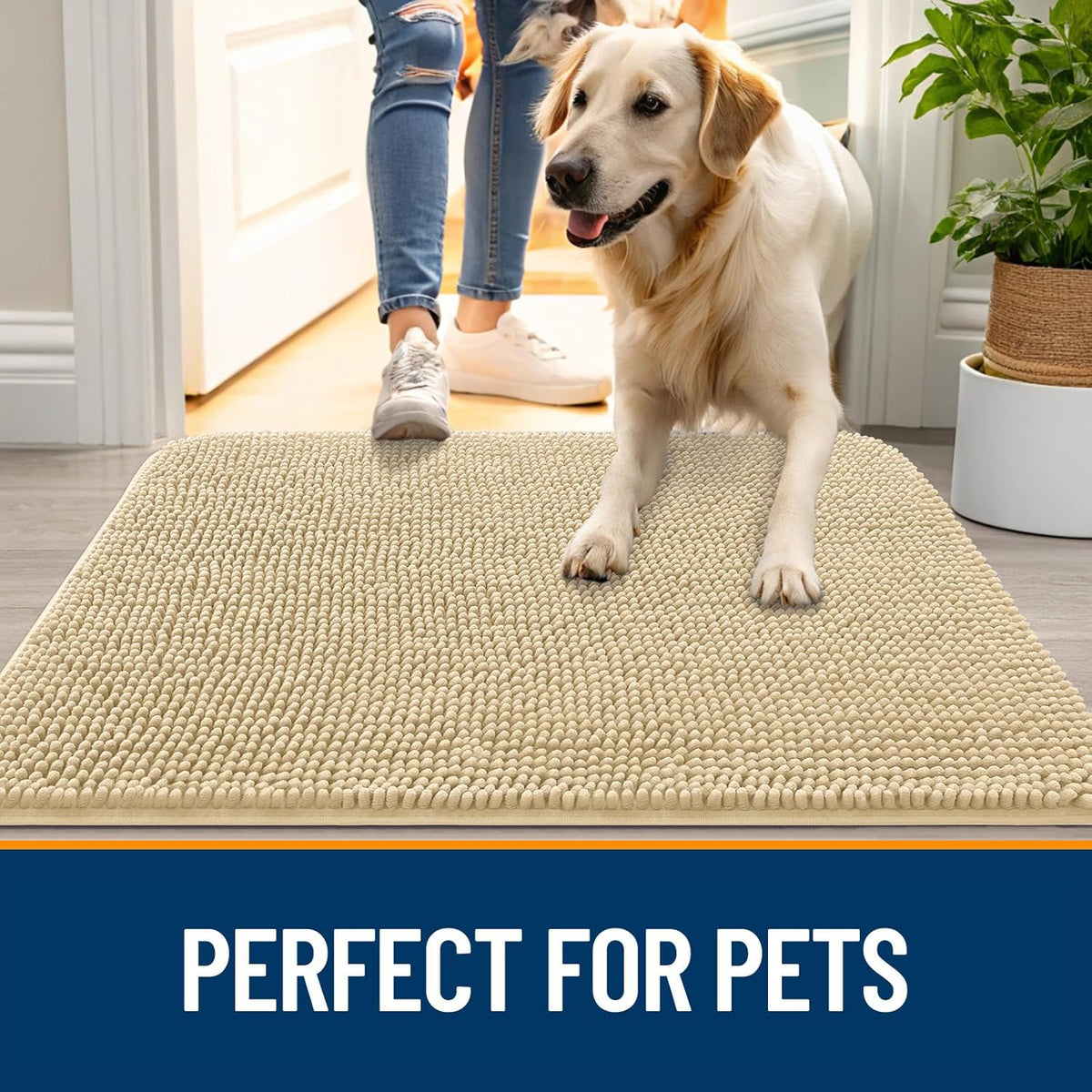 OLANLY Dog Door Mat - Absorbent Non-Slip Washable Chenille Mat for Muddy Paws | 70x24 Inches, Quick Dry