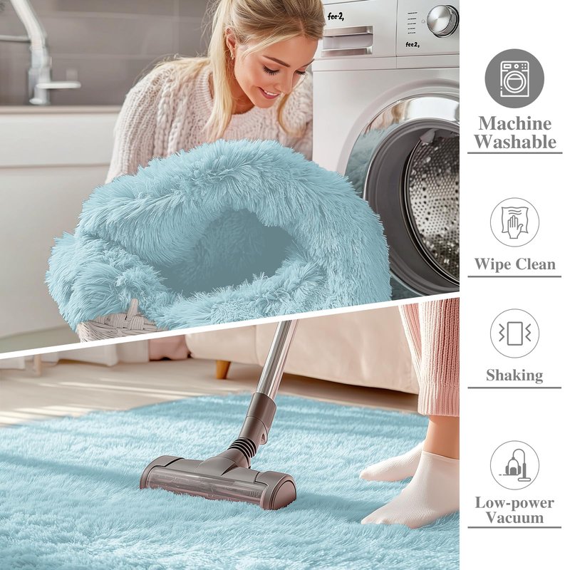 OLANLY 2x5 Machine Washable Runner Rugs for Hallway, Soft Fluffy Shaggy Bedside Rugs for Bedroom, Living Room, Indoor Floor Carpet for Kids Girls and Boys, Home Decor Aesthetic, Light Blue