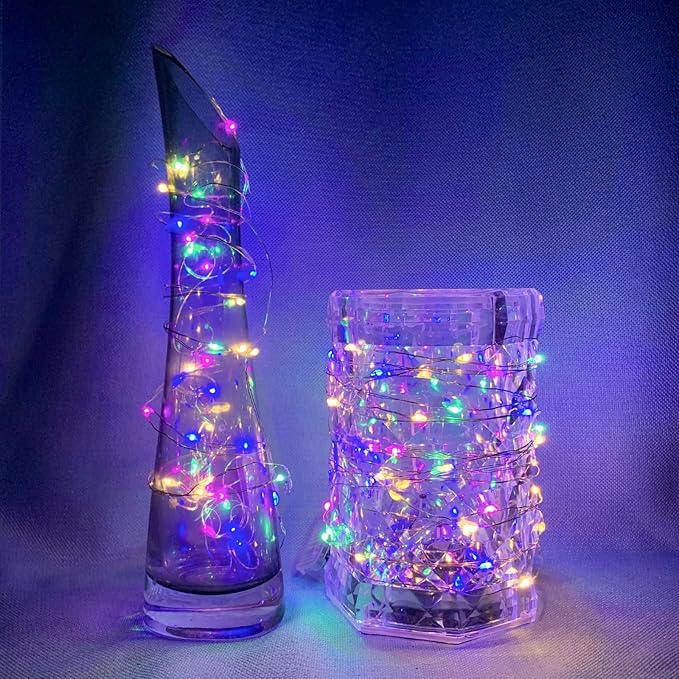 50 Pack Fairy Lights 7Ft 20 LED Twinkle String Lights 3 Modes Battery Operated Waterproof Firefly Starry for Mason Jar Party Wedding Easter Valentines Day Table Centerpieces,Rainbow-Pastel