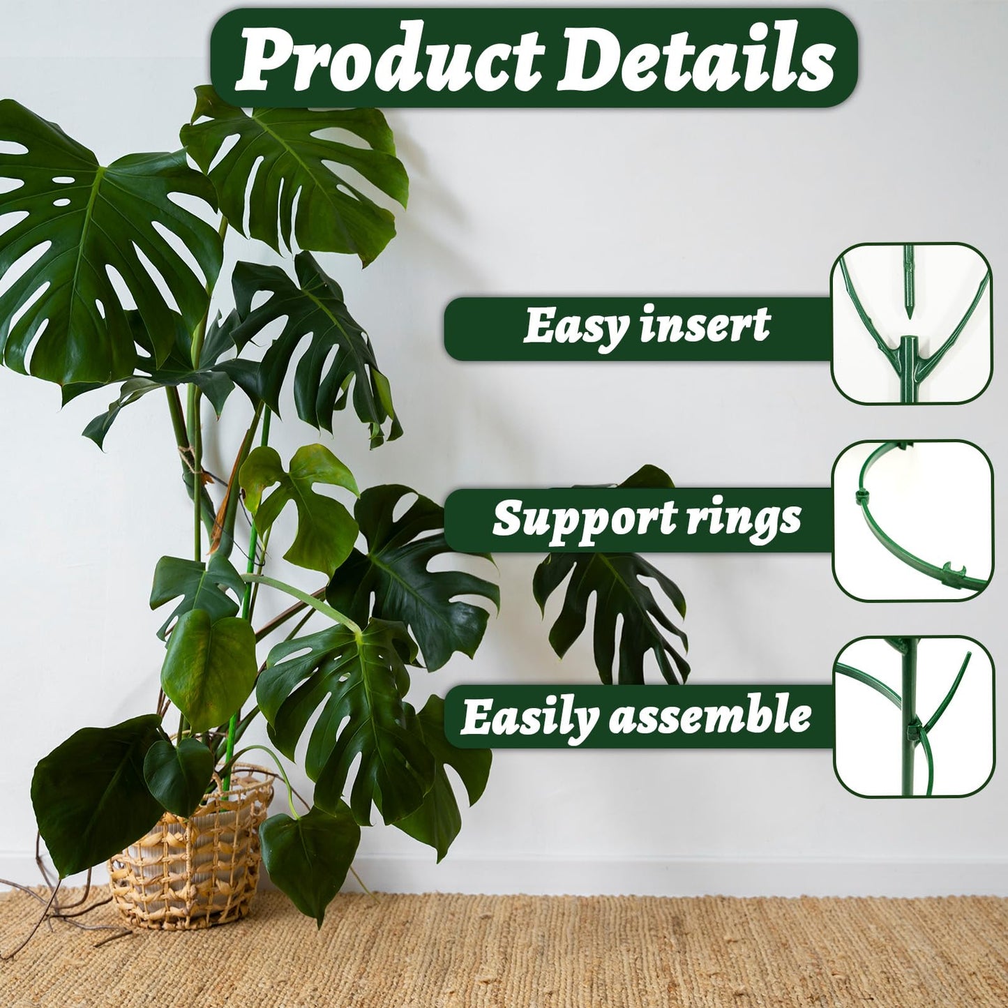 Stackable Plant Support Stakes,The Growing Frame for Indoor Plants, 40 Pcs Extendable 12-60 Inch Trellis for Monstera, Pothos, and Philodendron