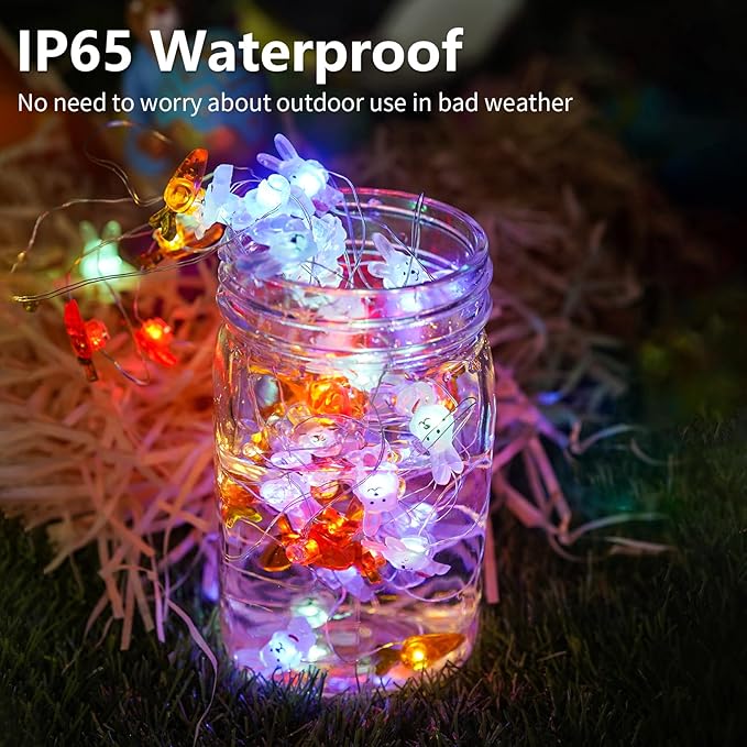 pozzolanas Led Fairy Lights Battery Operated Mini String Lights 2P 16FT Bunny Carrot String Lights 50LED IP65 Waterproof Spring Rabbit for Easter Basket Eggs Party Seasonal Bedroom Decor