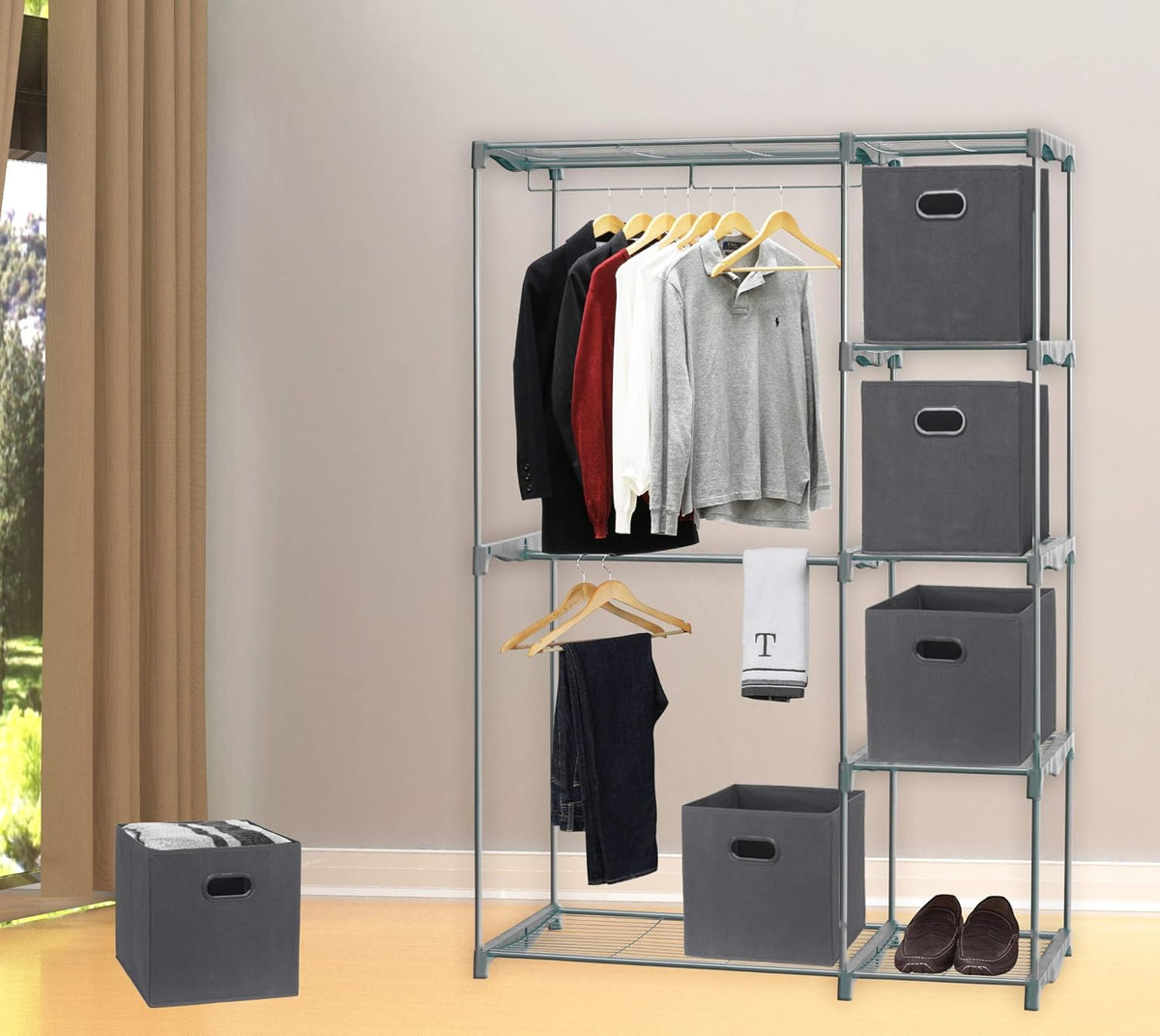 Simple Houseware Foldable Storage Bins - 11-Inch Dark Gray Fabric Organizer with Handles | 6-Pack for Closet & Shelves