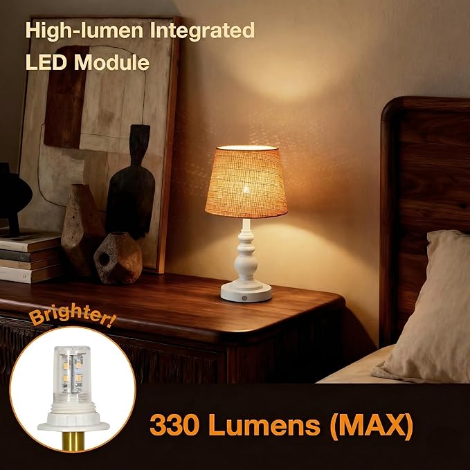 Cordless Boho Sculptural Table lamp White, 5200-mAh Rechargeable Battery Touch Lamp, 3-Way Dimmable, Build-in LED 320 Lumens Max, Resin Home Decor, for Bedroom Living Room Dining Room