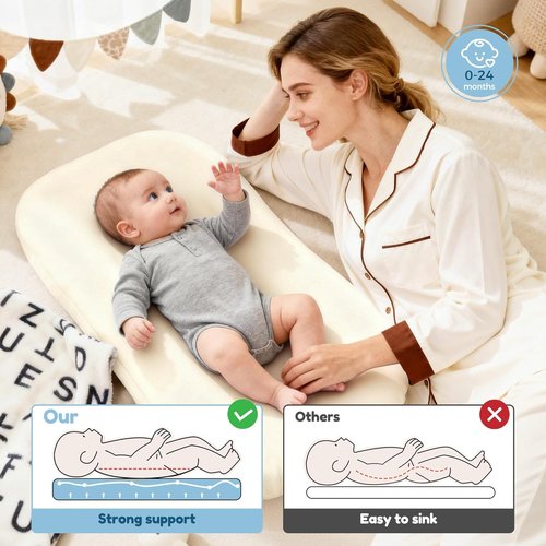 **Baby Lounger by Snuggle Nest - Breathable Cotton Infant Nest for Newborns 0-24 Months | Portable & Travel-Friendly, White**