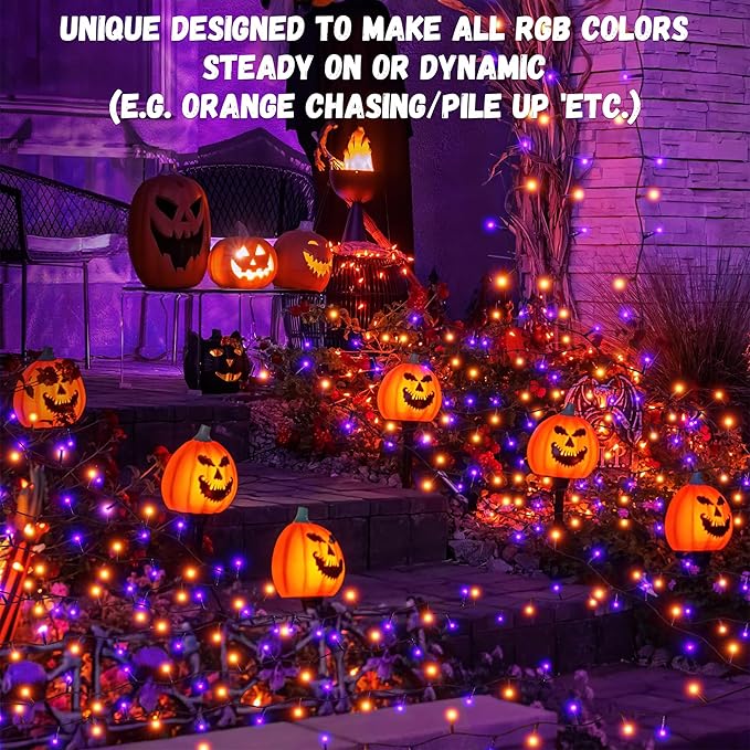 300LED 93 Ft Orange & Purple Halloween Lights 8 Modes Halloween Light Mini Twinkle Light for Party Indoor Outdoor Decor