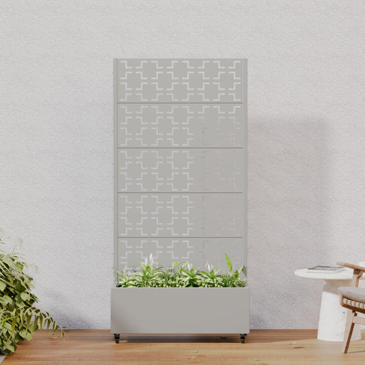 Casaphoria Metal Raised Garden Bed with Trellis and Wheels, 72"x35"x16" Planter Box for Climbing Plants, Vegetables & Vines, Features Drainage Holes and Privacy Screen (Grey-Brick)