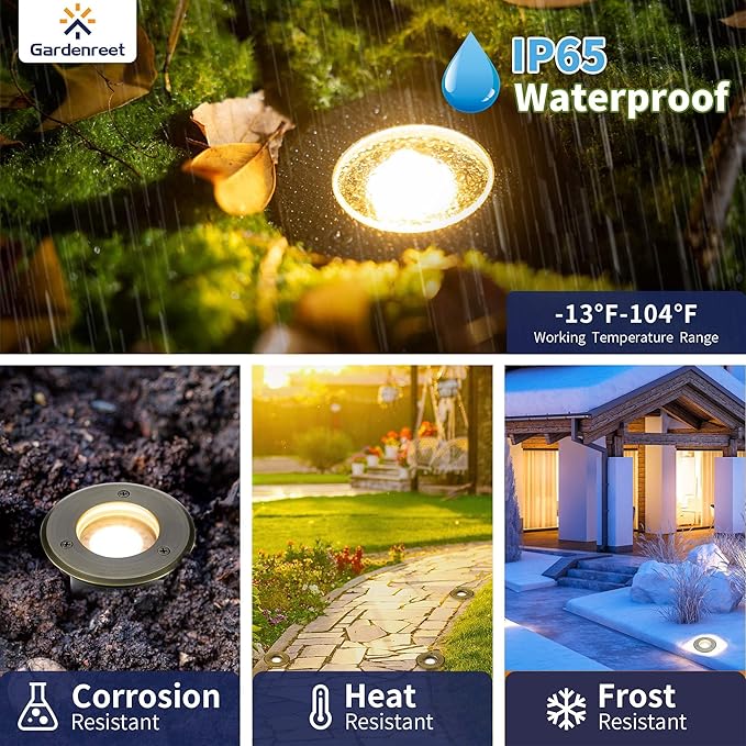 Gardenreet LED Well Lights Outdoor - Brass All Weather Electric Outdoor Inground Lighting, 12V LED Low Voltage Fixture, Antique Bronze for Pathway Backyard Tree with 4000K Neutral White MR16 Bulb