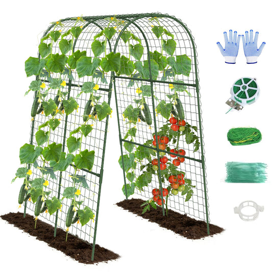 Cucumber Trellis, Metal Garden Arch Trellis for Raised Bed, 32 x 48inch U-Shape Garden Trellis for Climbing Plants Outdoor, Vegetables Fruit Plant Support with Netting, Gardening Supplies (Green)