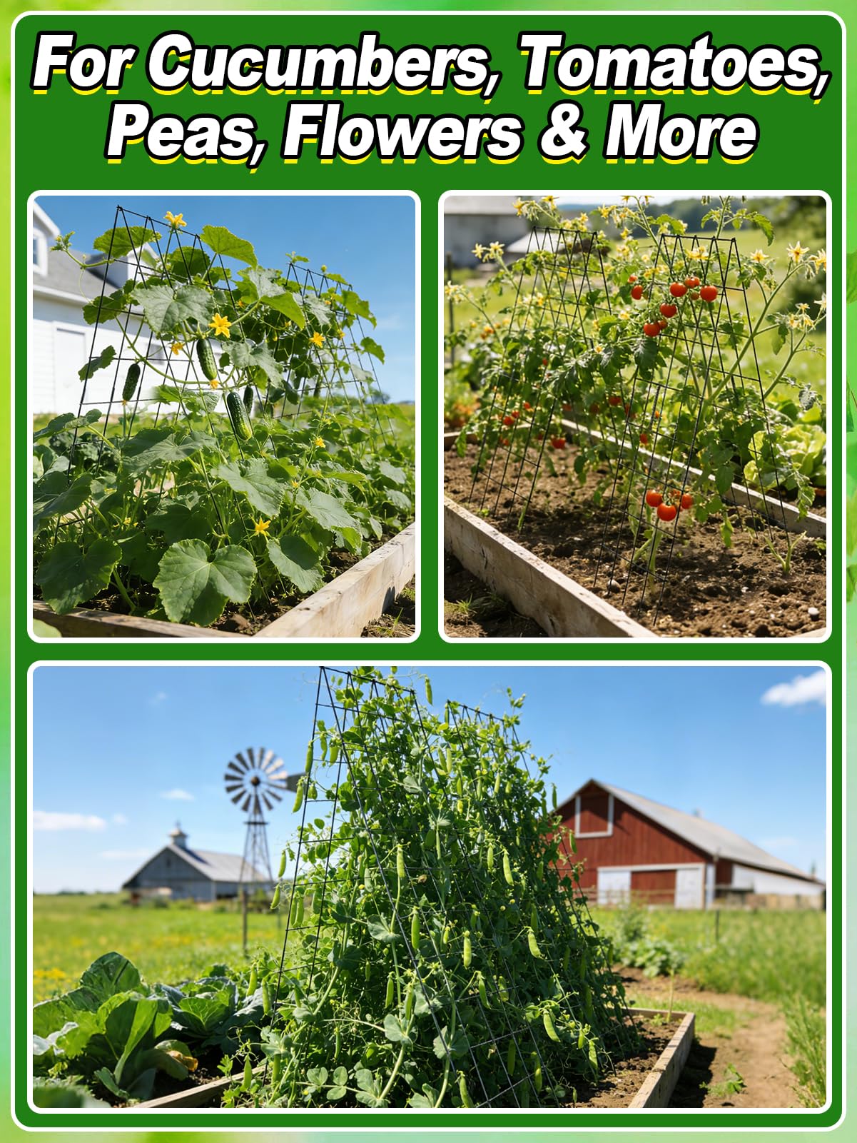 2Sets Cucumber Trellis for Raised Garden Bed - 59" L x15.7'' W 4.5mm Wire Heavy Duty Weather-Resistant Foldable A-Frame Metal Plant Support, for Squash Pole Bean Climbing Plants Vegetables Outdoor