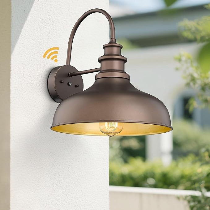 Bestshared Dusk to Dawn Sensor Farmhouse Barn Light, Outdoor Wall Sconce, Outdoor Wall Lantern for Porch, Exterior Light Fixtures Porch Lights (Orb+Gold, 2 Pack)