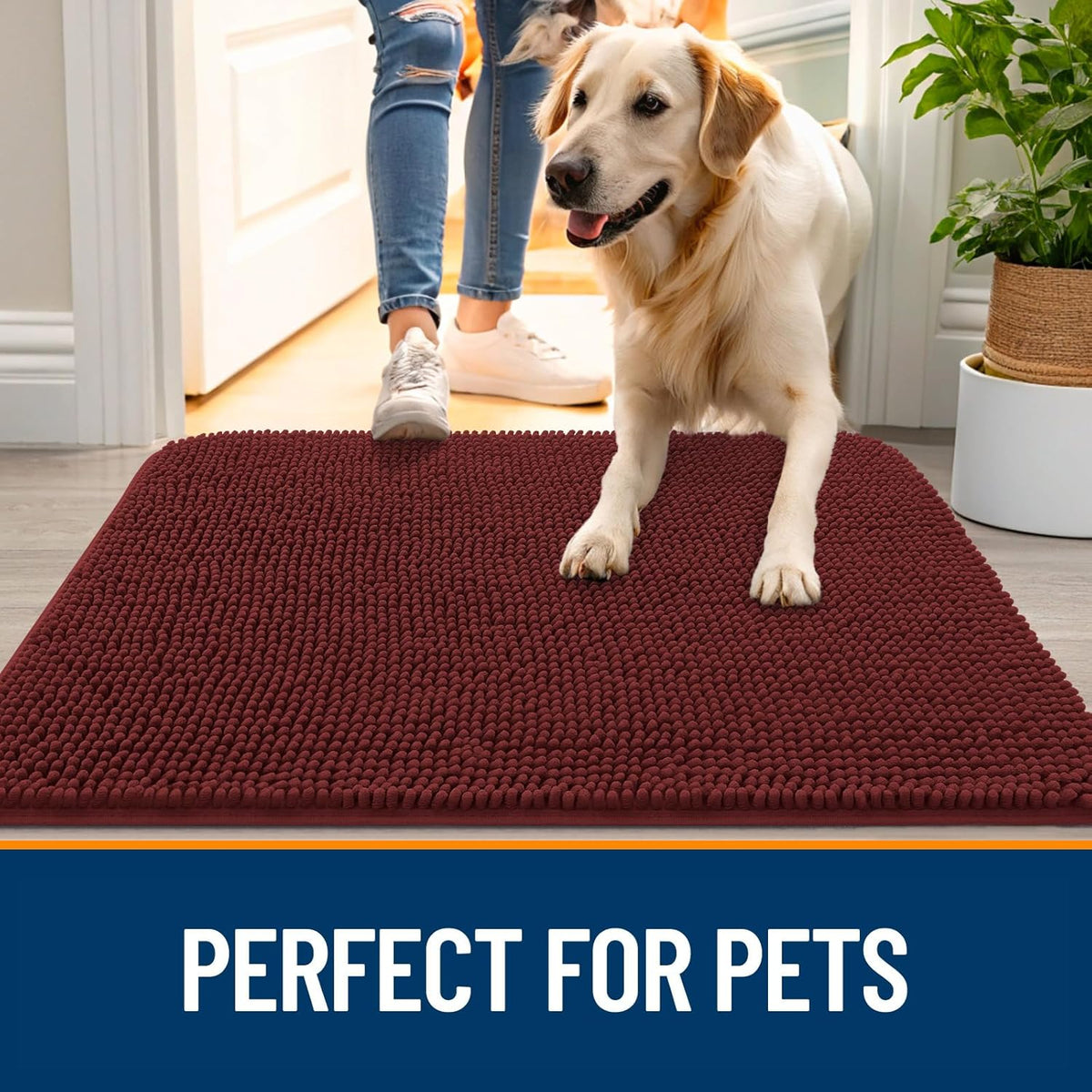 OLANLY Dog Door Mat - Absorbent Non-Slip Washable Doormat for Muddy Paws | 47x17 Inches, Caramel Russet