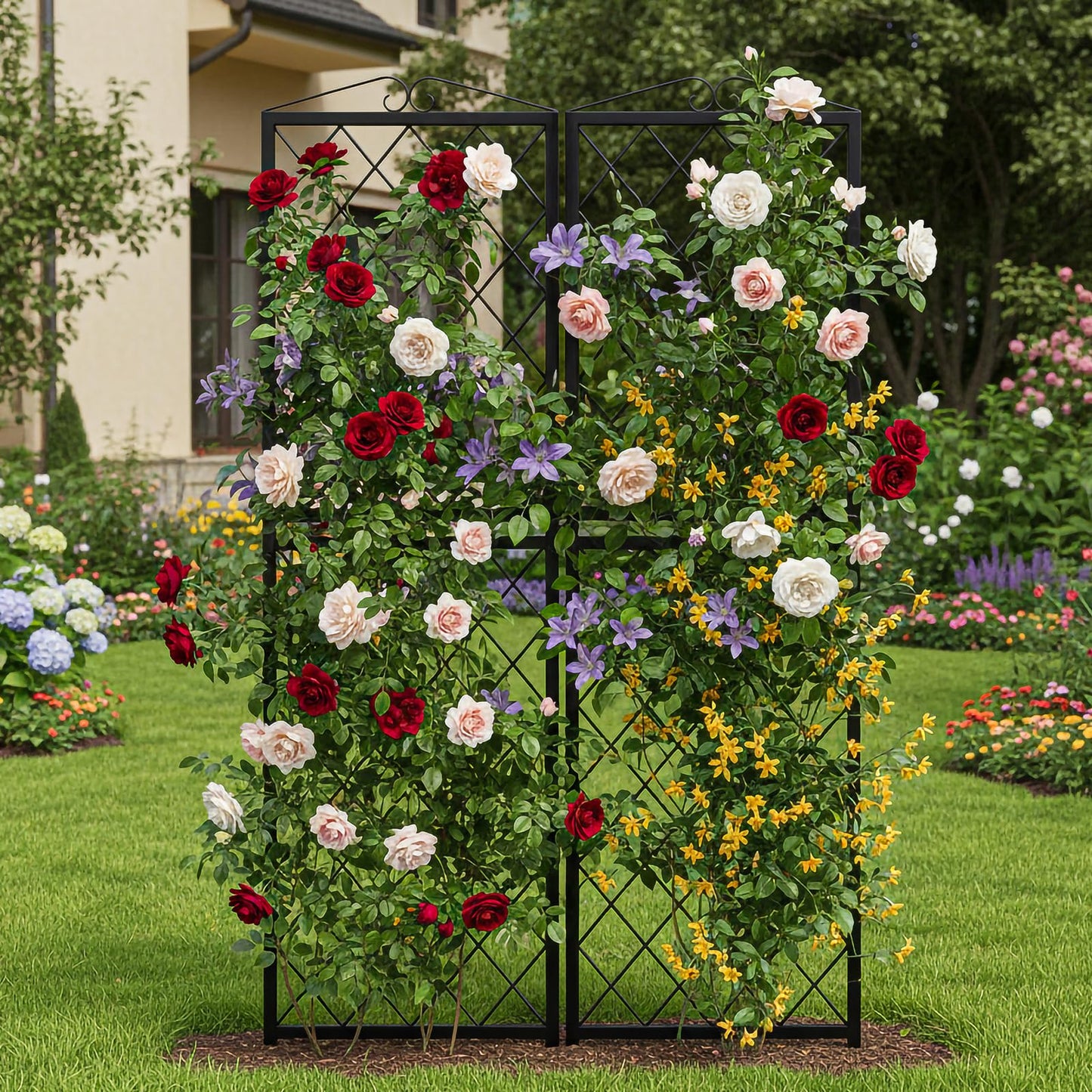 SUNYRISY 2Pack Metal Garden Trellis for Climbing Plants Outdoor, 71x20in Metal Plant Support for Flowers Tomato Cucumber Rose Vegetable Garden Courtyards Lawns Decoration