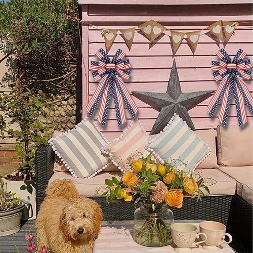Large Patriotic Bow Wreath by [Brand Name] - 4th of July Decor with American Flag Design | Red & Blue Stars, 11.4x20.8''