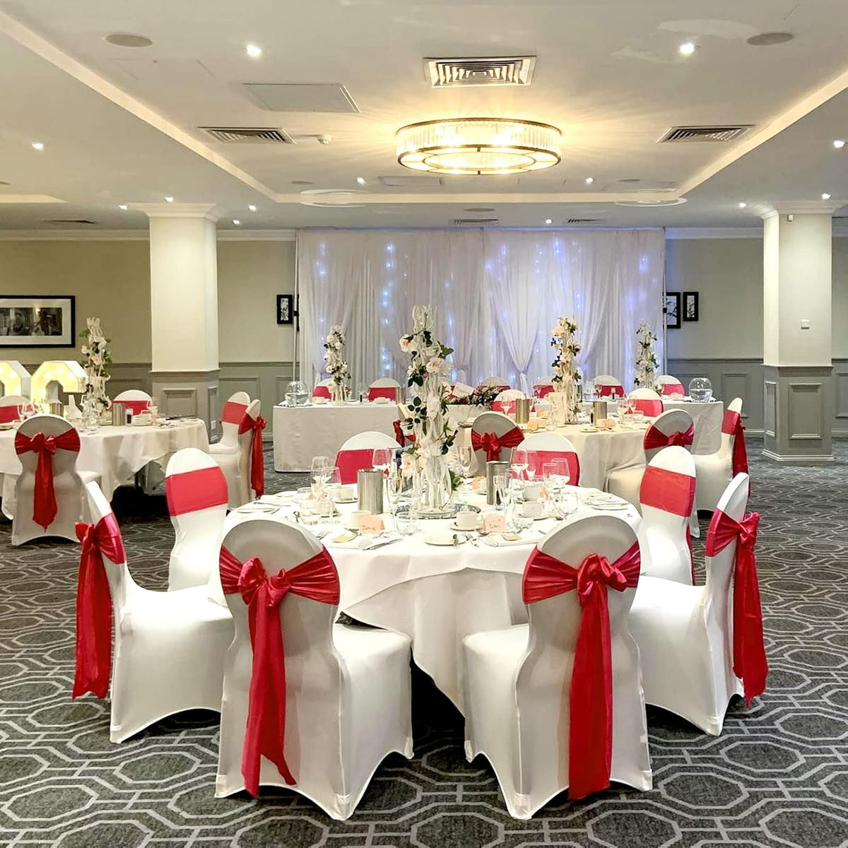 Showgeous 60 PCS Red Satin Chair Sashes - Elegant Bows for Wedding & Party Decor | 7 x 108 Inch