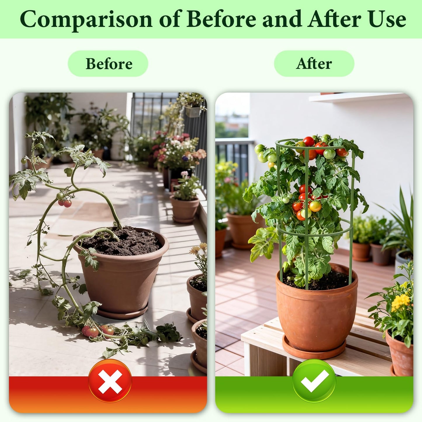 Ztzfacai 17.7" H Plant Support Stake Cage, Round Plant Support Garden Flower Stakes with Plastic Protective Film, Plant Cages for Indoor Outdoor Small Plants,Tomato, Peony, Hydrangea