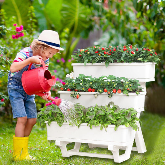 Oliz Planters for Outdoor Plants 3 Tiers Vertical Raised Garden Bed Freestanding Elevated Planter with Planter Tray for Indoor and Outdoor Strawberry, Herb, Flower, and Vegetable Planter