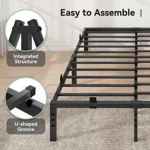 BedsPick 14 Inch Queen Bed Frame, Metal Platform Bed Frame Queen Size with 6 Anti-Slip Mattress Retainers, Heavy Duty Sturdy Mattress Foundation, Easy Assembly, Noise Free, No Box Spring Needed, Black