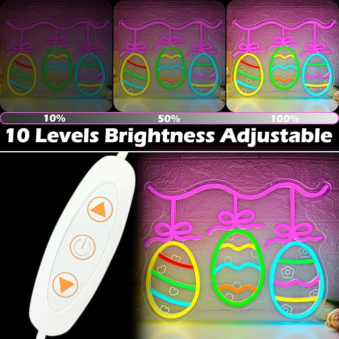 Easter Egg Neon Sign Eggs Decorations LED Sign for Home Dimmable Colorful Easter Light Sign for Bar Office Bedroom Light Up Bunny Sign Eggs Wall Art Festive Gifts for Kids Girls