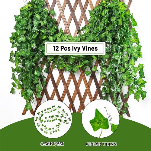 HXWEIYE Fake Vines - 12 Pack Artificial Ivy Greenery Garland for Aesthetic Room Décor | Indoor/Outdoor Use