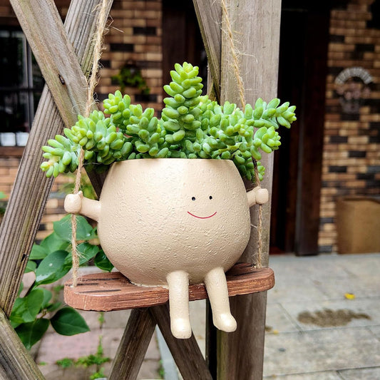 plplaaoo Swing Face Planter Pot, Hanging Planters for Indoor Plants, Swing Face Planter Pot Exquisite Lovely Unique Resin Hanging Planter with Rope for Plants Succulent