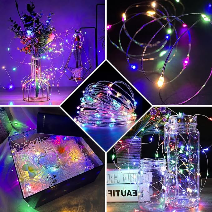 50 Pack Fairy Lights 7Ft 20 LED Twinkle String Lights 3 Modes Battery Operated Waterproof Firefly Starry for Mason Jar Party Wedding Easter Valentines Day Table Centerpieces,Rainbow-Pastel