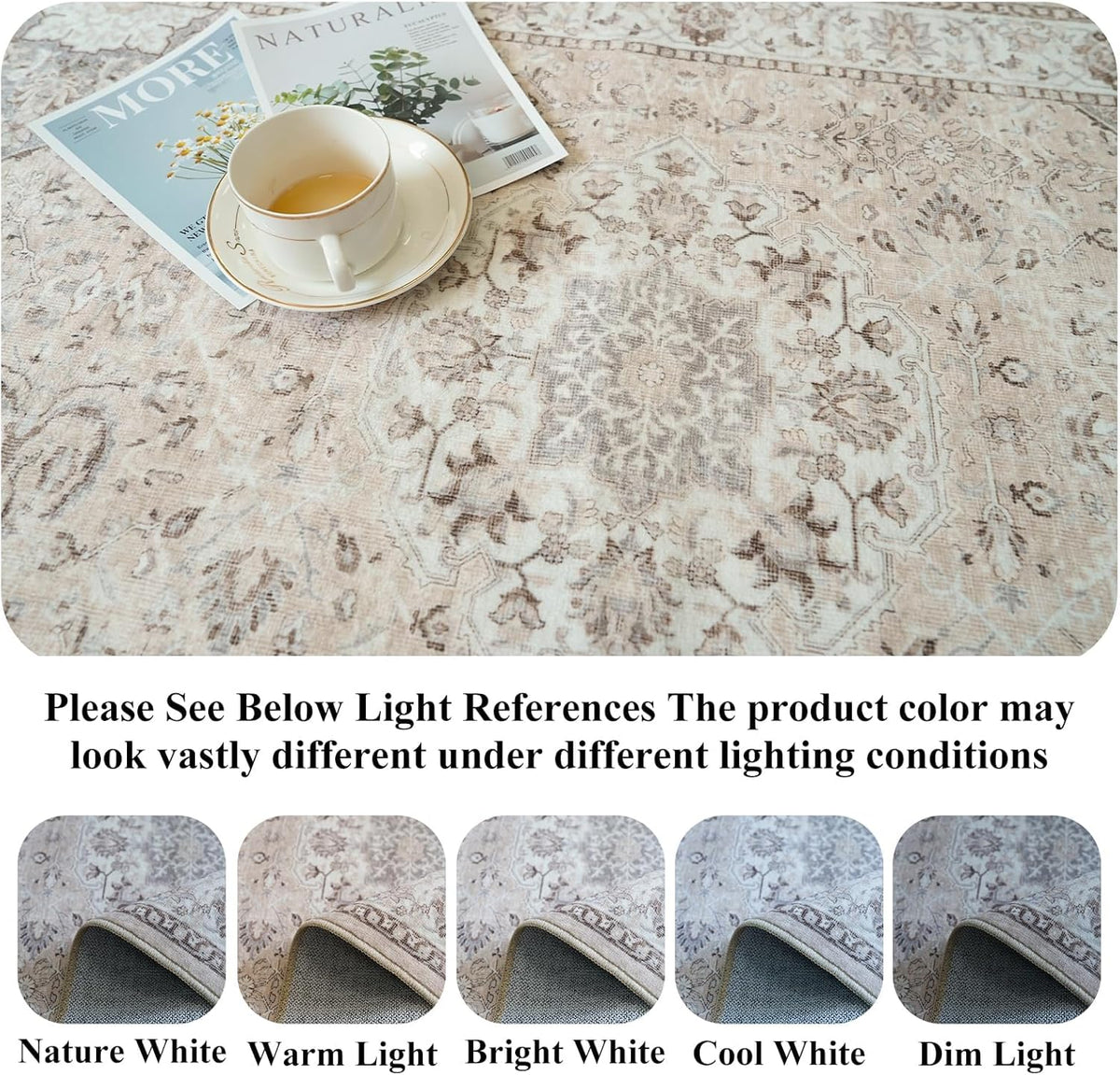 Skiennix Washable 2x4 Entryway Area Rug - Vintage Water-Resistant, Non-Slip, Ultra Soft Beige Carpet