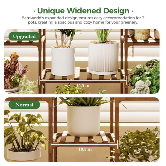 Bamworld Plant Stand with Grow Lights Large Plant Shelf for Mutiple Pots Plant Holder for Living Room Patio Boho Home Decor for Gardening Warm Light