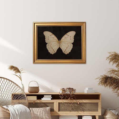 Gold Framed Vintage Butterfly Canvas Print - Elegant Dark Moody Wall Art for Living Room | 12x16 Inch