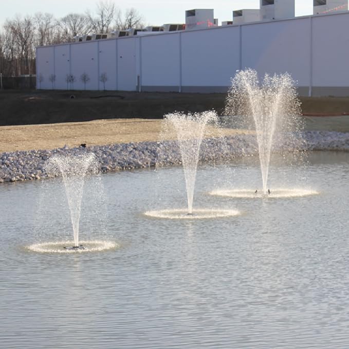 HALF OFF PONDS Floating Fountain, 1.5 HP Pond Aerator, 200 ft Cord, 12,500 GPH Water Pump, 11 Spray Patterns, Energy-Efficient, White LED Lights, for Large Ponds, Lakes & Water Gardens