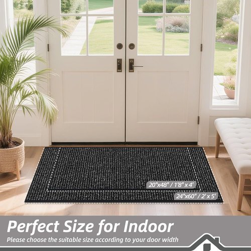 BEQHAUSE Dirt Trapper Door Mat - Non-Slip, Washable, Absorbent 20" x 48" Black Entrance Mat