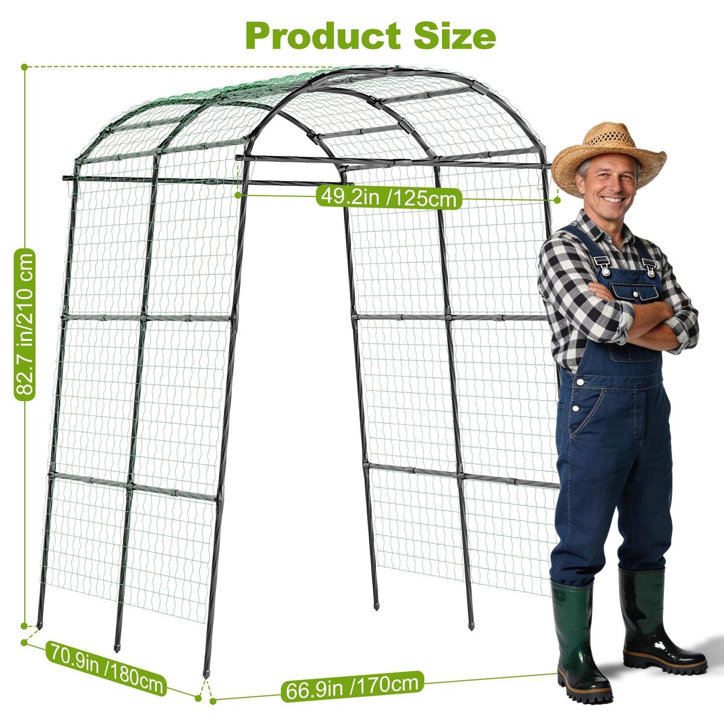Miory Garden Arch Trellis for Climbing Plants Outdoor, Cucumber Trellis for Raised Bed, Steel with UV-Resistant PE Coated Plants Support Trellis (71 x 83 Inch)