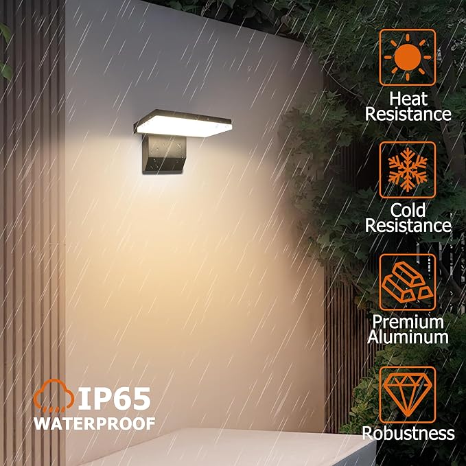 Modern Outdoor Wall Light, 18W 1980LM Black Aluminum Patio Wall Sconce IP65 Waterproof LED Porch Lights 3000K Foldable Exterior Lighting Fixtures for House Garden Garage