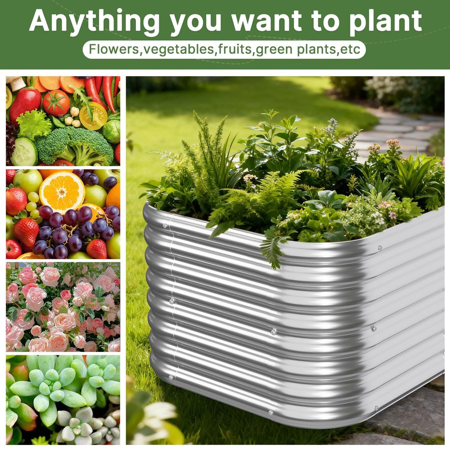 Mostmahes 4 PCS Tall 2x2x1.5ft Galvanized Raised Garden Bed Outdoor, Metal Garden Bed for Vegetables, Above Ground Garden Box for Flower, Steel Raised Beds for Gardening