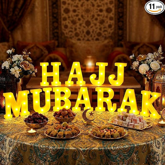 10 Pcs Hajj Mubarak Decorations Hajj Mubarak LED Letter Sign Battery Powered Party Table Decorations for Party Supplies