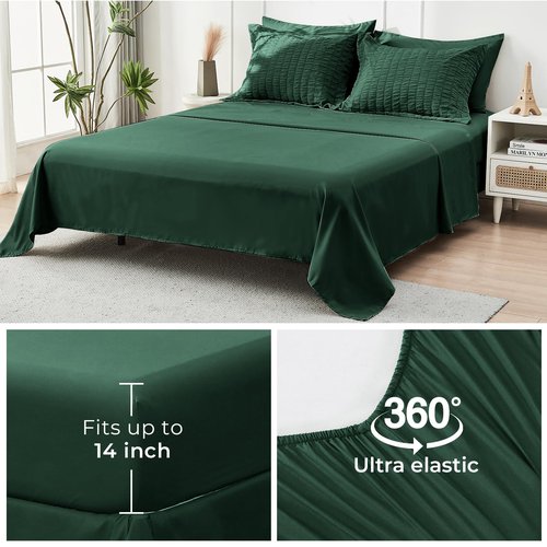 HYMOKEGE Emerald Green Queen Comforter Set Seersucker 7 Pieces, All Season Luxury Bed in a Bag Queen for Bedroom, Bedding Set with Comforter, Sheets, Pillowcases & Shams
